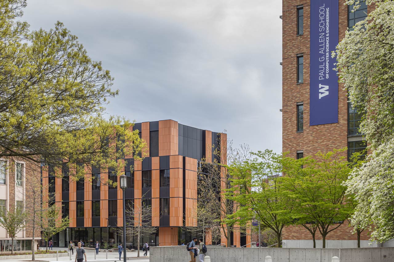 Image featuring both the Paul G. Allen Center and the Bill Gates Center on the UW campus.