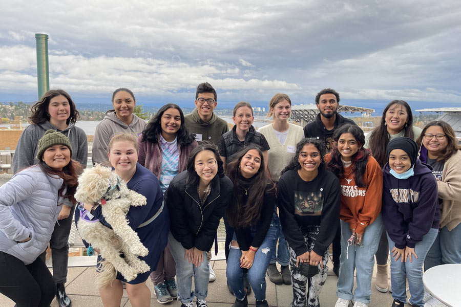 Allen School CSE Ambassadors posing for a group photo on the rooftop of the Gates Center.