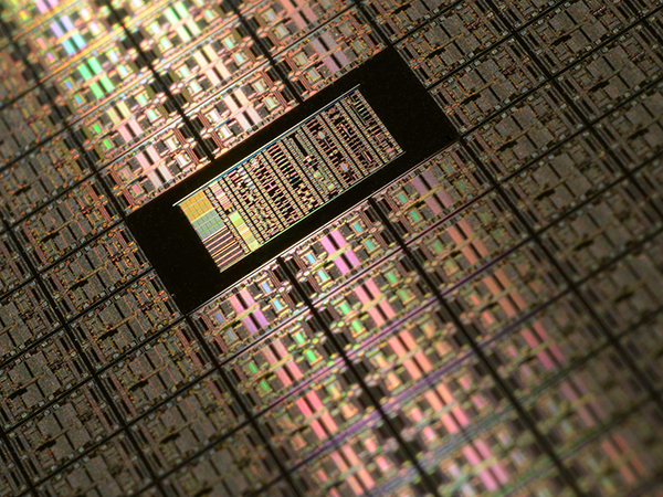 Closeup of silicon chip technology