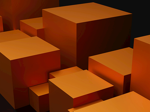 Orange boxes of varying sizes stacked against each other against a dark background