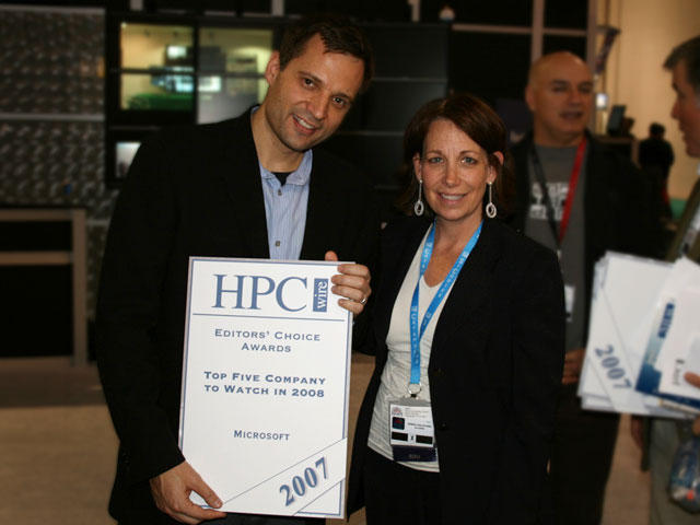 Photo of Kyril Faenov after accepting an award from HPCwire on behalf of Microsoft